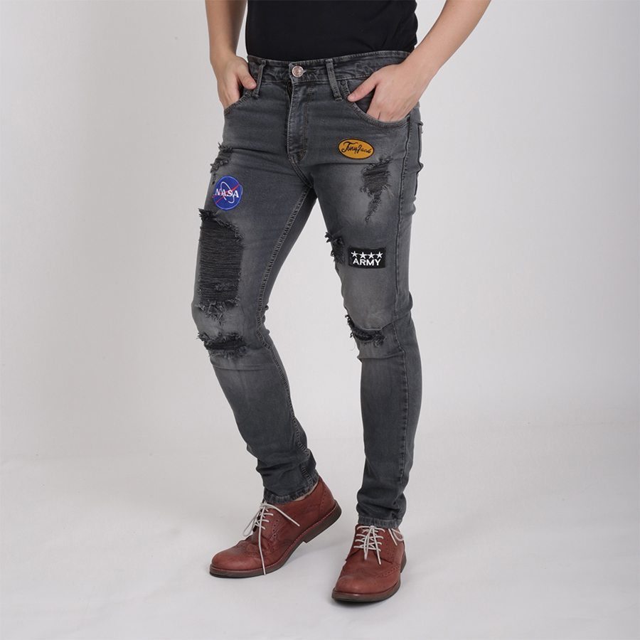 CELANA PANJANG SOFT JEANS PRIA PREMIUM DENIM RIPPED EMBLEM 