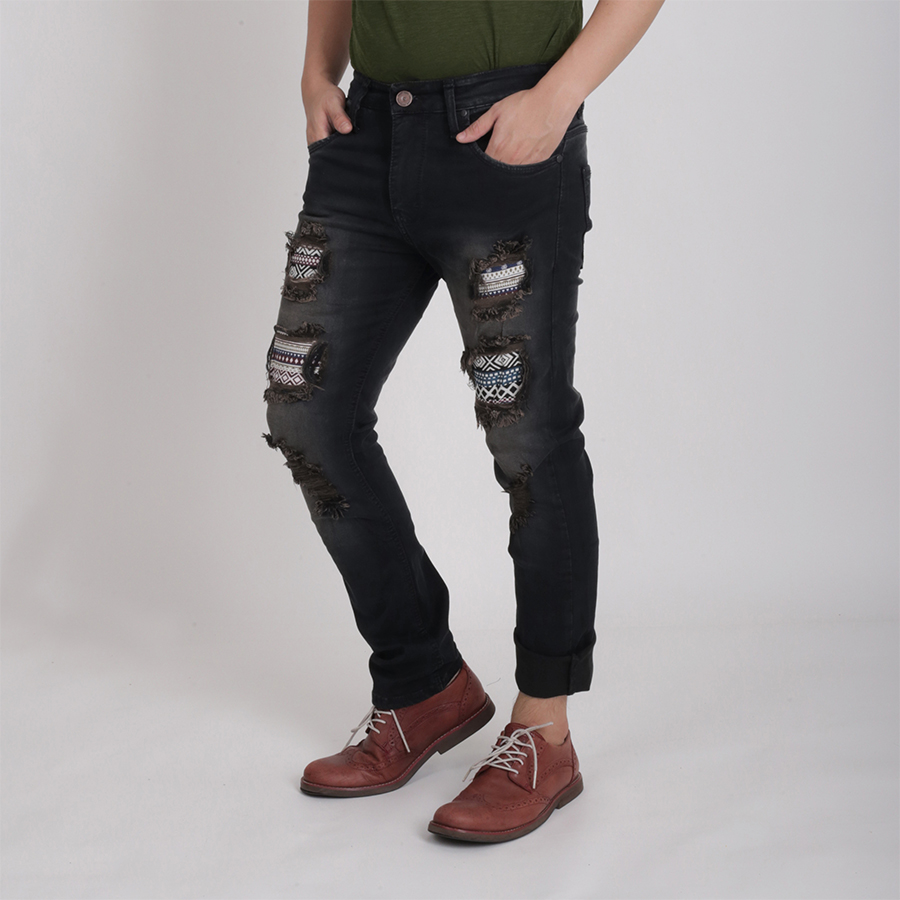  CELANA  PANJANG SOFT JEANS  PRIA  PREMIUM DENIM RIPPED  ETNIK 