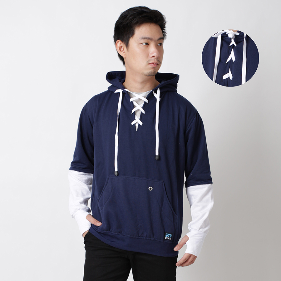 Timo Jumper Hoodie Fleece with Shoe Laces Knot Biru 