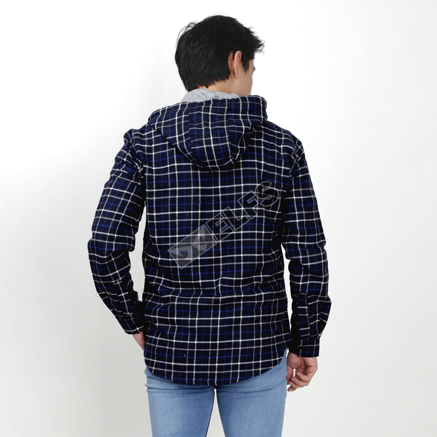 KEMEJA FLANEL PRIA HOODIE LENGAN PANJANG MOTIF KOTAK 02