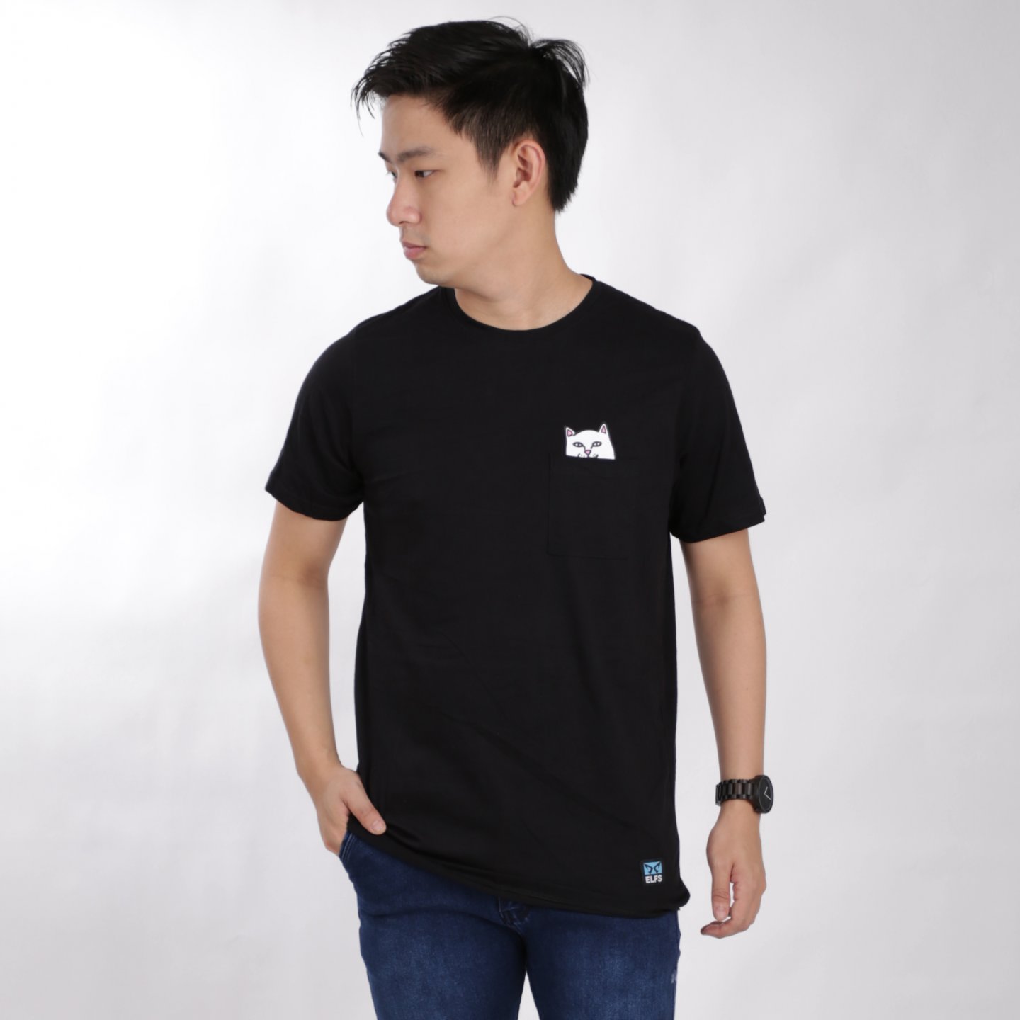 KAOS PRIA ONECK PENDEK KATUN POCKET REVEAL CAT TSHIRT 