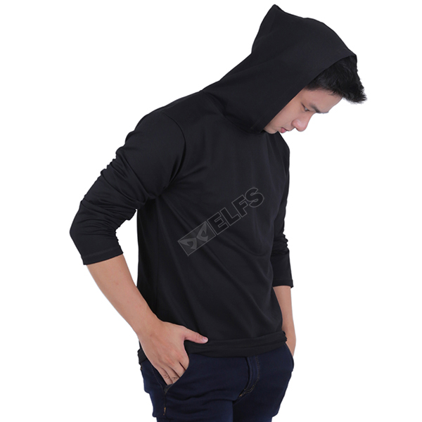 Kaos Hoodie Pria Lengan Panjang Polos Hitam | LENGAN PANJANG HOODIE