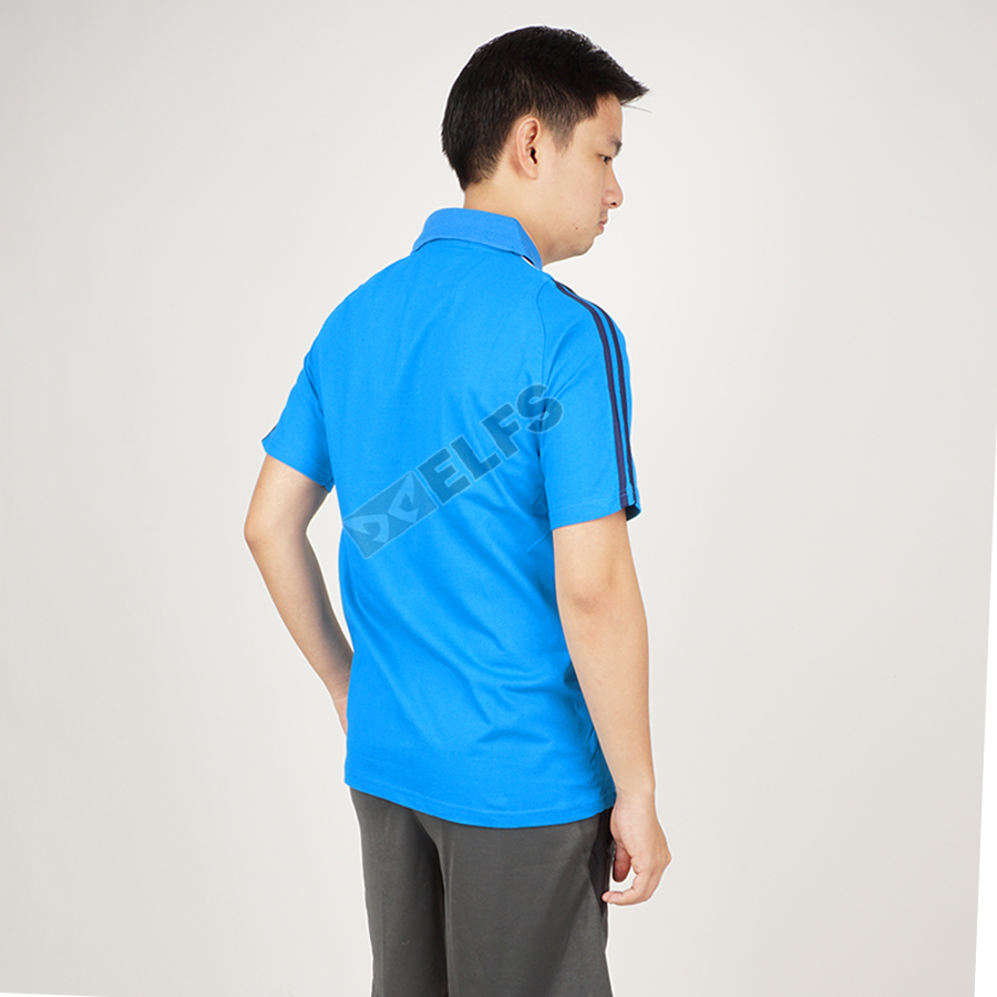 KAOS POLO  SHIRT PRIA BAJU TRAINING PENDEK  LIST BIRU TUA 