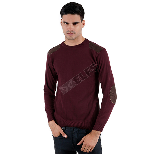  Sweater  Rajut  Pria Pundak Siku Suede Maroon SWEATER  