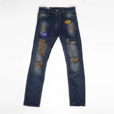  CELANA  PANJANG SOFT JEANS PRIA PREMIUM DENIM RIPPED EMBLEM 