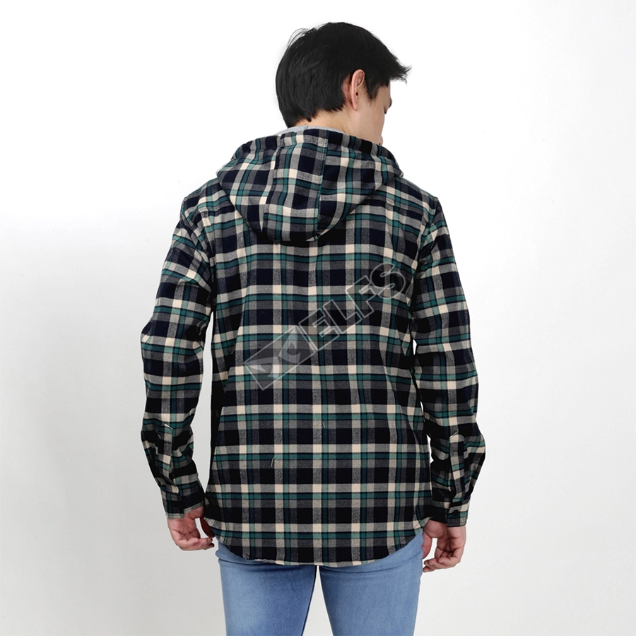 KEMEJA FLANEL PRIA HOODIE LENGAN PANJANG MOTIF KOTAK 03 ABU MUDA