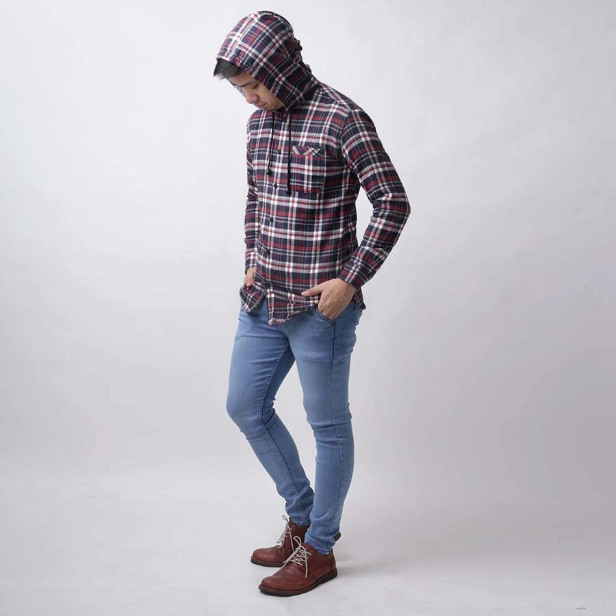 KEMEJA PANJANG Kemeja Flanel Pria Hoodie Lengan Panjang Motif Kotak 03 Navy Merah Cabe 2 kffj_flanel_hoodie_03bd_mc1