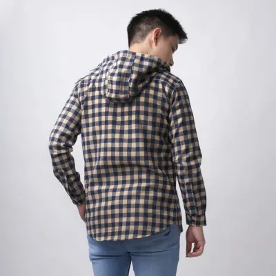 Kemeja Flanel Pria Hoodie Lengan Panjang Motif Kotak 04 Navy Coklat