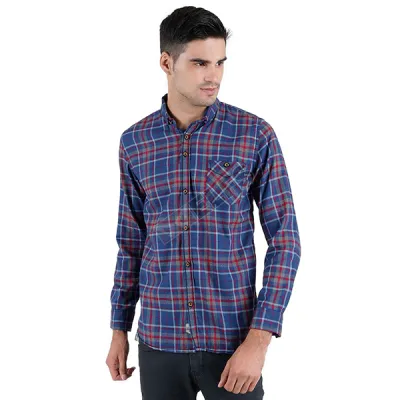 Kemeja Panjang Pria  Flanel Tartan3 3F17023 Biru Tua 