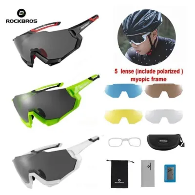 KACAMATA KOREA & SPORT Kacamata Sepeda Rockbros 5 Lensa Polarized Night Vision Photochromic Anti UV Sport Sunglasses Hijau Stabilo 2 km1_sepeda_5_lensa_rockbross_is0