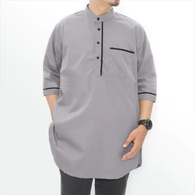 KEMEJA KOKO/JUBAH Baju Muslim Kemeja Koko Kurta Lengan Tanggung Abu Muda 1 msm_baju_koko_pendek_4_button_am0