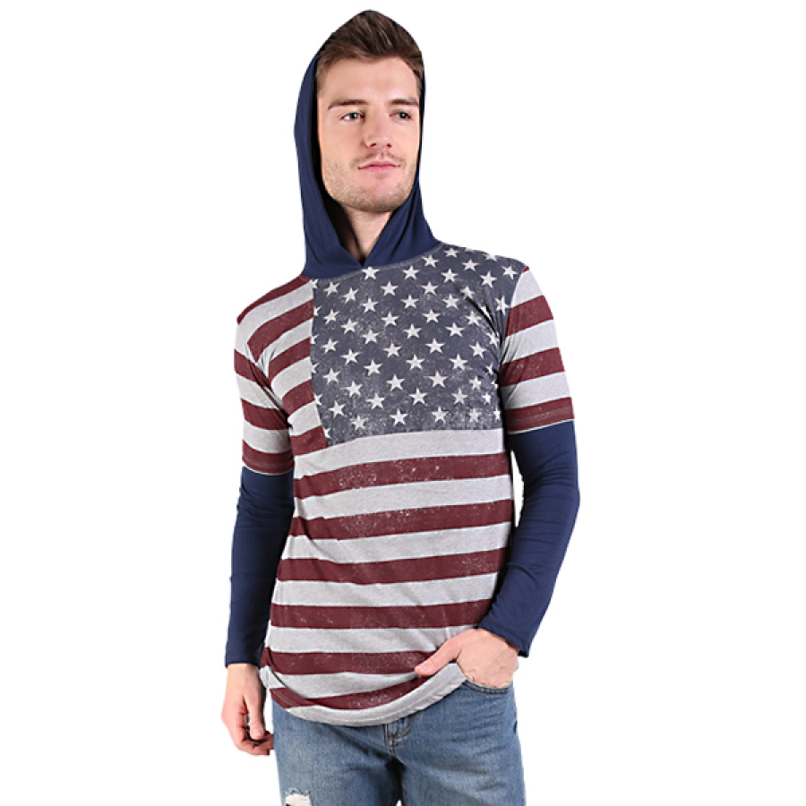 LENGAN PANJANG HOODIE Kaos Hoodie Pria Lengan Panjang Longfit America Biru Dongker 1 okj_cotton_long_hoodie_america_bd_0