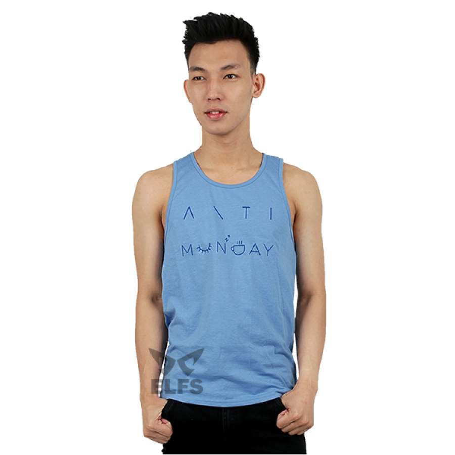 SINGLET CASUAL Kaos Singlet Pria Lengan Pendek Katun Monday Biru Muda 1 oko_cotton_monday_bm_0