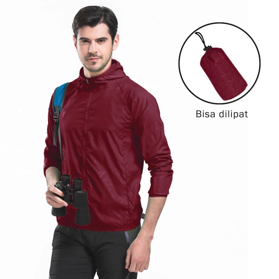 Jaket Pria  Lipat  Parasut Water Resistant Simple Maroon 