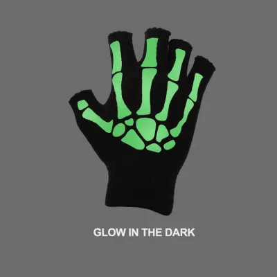 SARUNG TANGAN & MANSET Elfs - Sarung Tangan Tengkorak Glow in the Dark Halloween Skull Gloves Half Hitam 3 sarung_tangan_touchscreen_skull_half_hx2_1