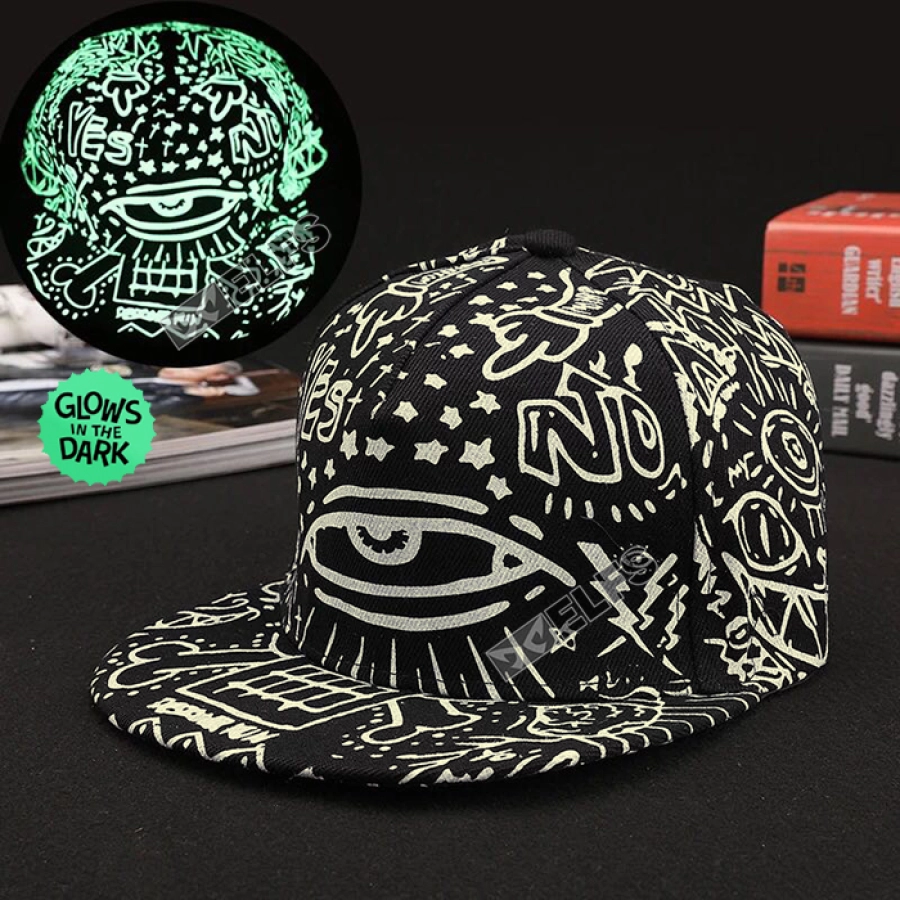 TOPI LED/GLOW Topi Glow in the Dark Green Fluoreschent Fullprint Mata Hitam 1 to1_glow_hijau_fullprint_mata_0