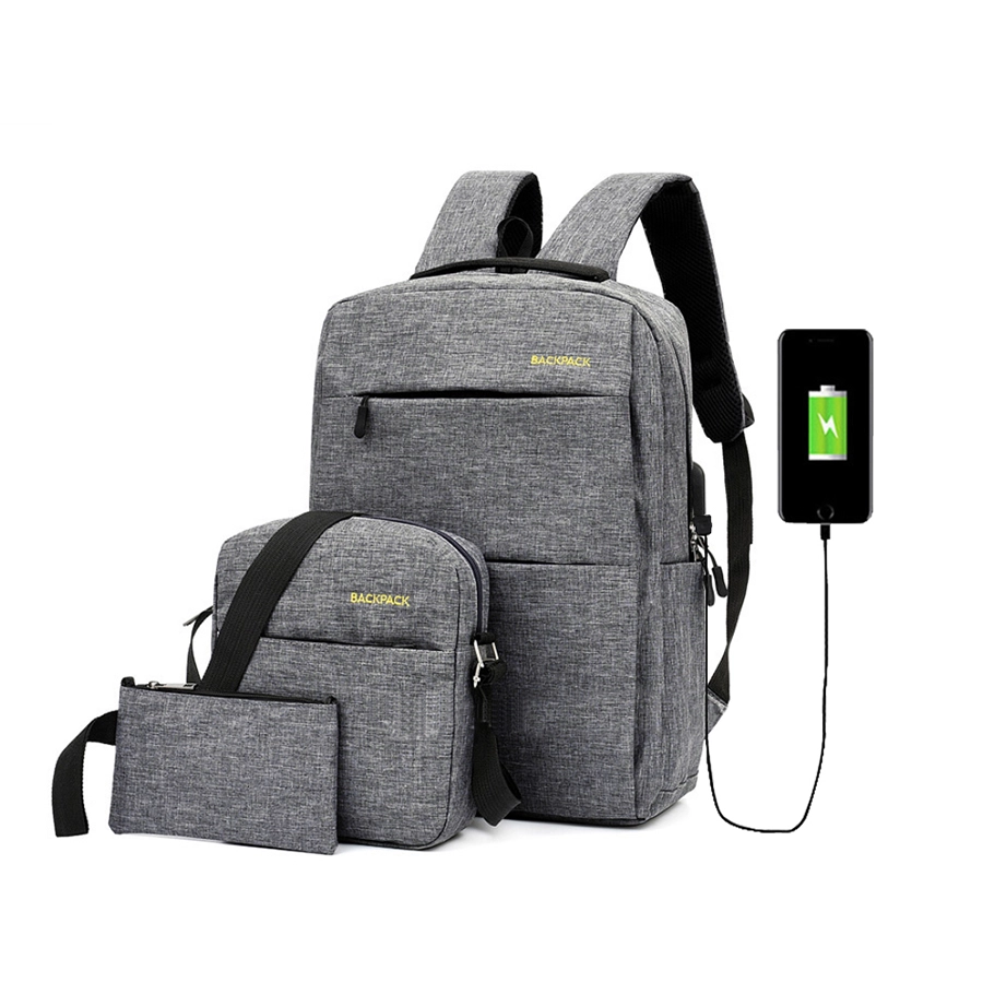 TAS RANSEL Buy 1 Get 2 Elfs Tas Ransel 3 in 1 Set Anti Air USB Charger Waterproof Backpack Sling bag & Pouch Abu Muda 1 trim_backpack_paket_3_usb_am0