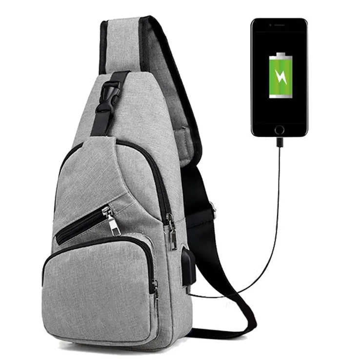 Tas Selempang Pria Sling Bag Kulit USB Port Hitam Tempat Charger